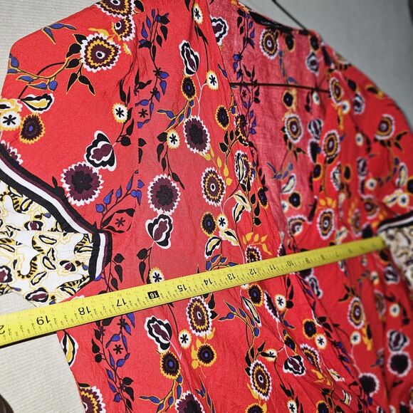 Suzanne Betro Red Boho Wrap Tunic Top Womens Large Lightweight Festival Duster - Picture 8 of 12